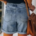thumbnail image 3 of dazeni Women's Casual Ripped Denim Shorts High Rise Distressed Rolled Hem Pull on Jeans Shorts with Pocckets Summer Hot Short Blue M, 3 of 5