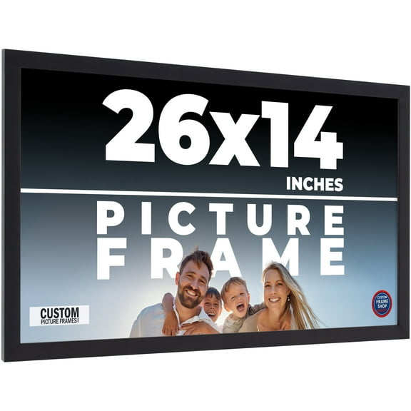 26x14 Frame Black Solid Wood Picture Frame | 0.75 Inch Moulding Width | Includes UV Acrylic