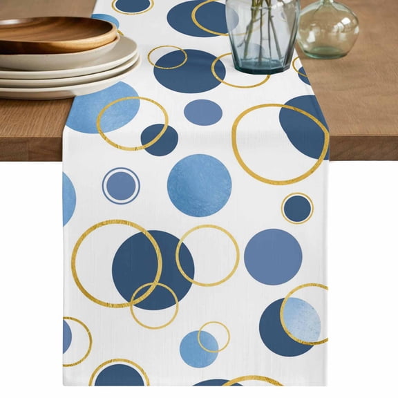 Blue Polka Dots Cotton Linen Table Runner for Dining Kitchen, Modern Abstract Art Wedding Outdoor Party Tablerunners Decoration, Dresser Scarf Coffee Tablecloth Runners 13x108 Inches