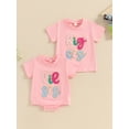 thumbnail image 7 of FEORJGP Infant Baby Girls Summer Casual Romper 3M 6M 12M 18M Newborn Short Sleeve Jumpsuit Crewneck T-shirt Letter Embroidery Romper Tops Cute Sweet Daily Clothes, 7 of 7