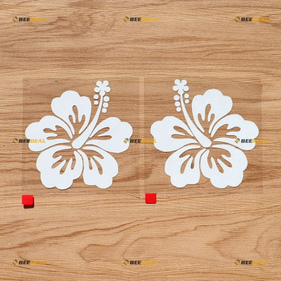 Hibiscus Flower Hawaii Hawaiian Vinyl Decal Sticker - Pair White, 4 Inches - Mirror Image Reversed No Background for Car Boat Laptop