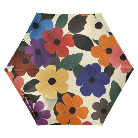FORMRS Travel Umbrella Folding Auto Open Close Windproof Rain UV Protection, Large Colorful Flowers Pattern