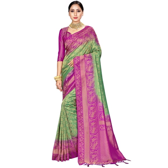 Sarees For Women Indian Bollywood Banarasi Art Silk Saree Woven Sari & Unstitched Blouse