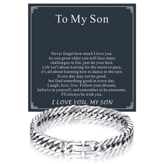 Bandmax 8MM Stainless Steel Cuban Chain Bracelets for Men Women Miami Curb Link Hand Chain Gift with Card To Son Graduation Birthday Father's Day