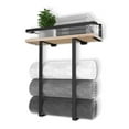 thumbnail image 3 of AOOOWER Vertical Wooden Wall Mounted Bathroom Towel Rack 2 Layer Storage with Grids Meshes Design Metal Frame Wooden Shelf, 3 of 7