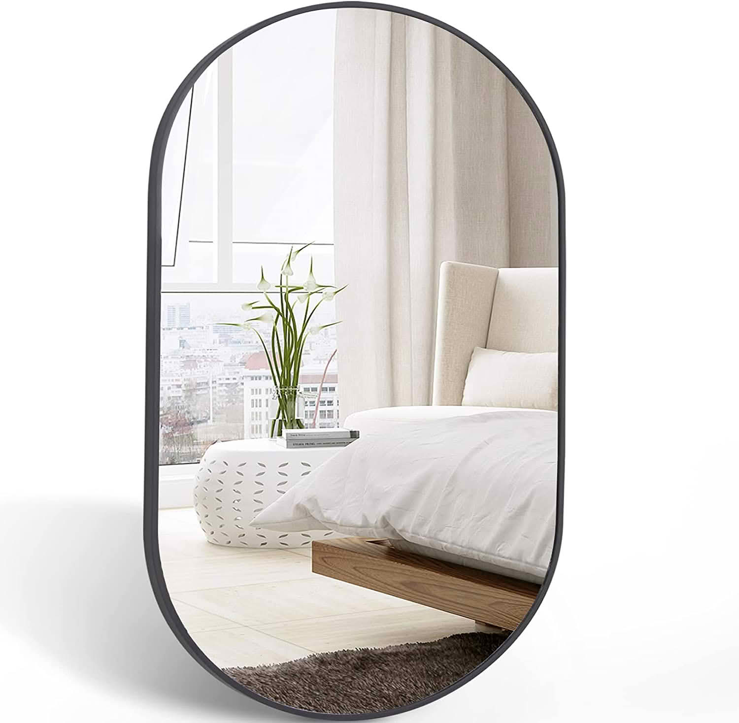 MAYEERTY 20x28 Inch Black Metal Framed Oval Bathroom Mirror, for Bathroom Vanity Wall