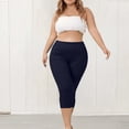 thumbnail image 5 of MLQIDK Navy Yoga Capri Pants for Women Yoga Capri Pants Knee Length Elastic Waist Ladies Leggings Dressy Casual Pedal Pushers with Pockets Navy 5XL, 5 of 6