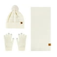 thumbnail image 2 of Xfvqtps Women Hat Scarf Glove Set Knit Plush Pompom Solid Color Touchscreen Winter Warm Stretchy Extended Beanie Neck Warmer Gloves Set White, 2 of 5