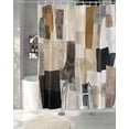 thumbnail image 3 of Split Shower Curtain for Transfer Bench, Modern Black Brown Fabric Shower Curtains for Bathroom, Abstract Oil Painting Art Tub Sliding Transfer Bench Waterproof Bath Curtains 72"x72", 3 of 9