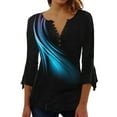 thumbnail image 2 of serony 3/4 Manches Tops Swing T-Shirt Été Tunique Lavable Longue Durée Plissé devant V-Cou Blouse Chic Femmes Vêtements Bleu Foncé, 2 of 5