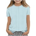 thumbnail image 3 of CFLVAEK Eyelet Tops for Girls Casual Summer Short Sleeve Tshirt Cute Crewneck T Shirts Solid Color Basic Clothes Light Blue Size 4-5 Years, 3 of 5