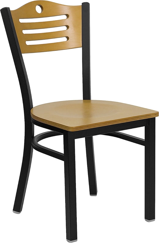 Slat Back Metal Restaurant Chair with Walnut Wood Back and Seat 