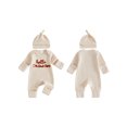 thumbnail image 2 of Cjfdfy Newborn Baby Boy Girl Fall Outfit Hello I'm New Here Print Long Sleeve Ribbed Romper And Hat Infant Cute Coming Home Fall Winter Outfit 0-6 Months, 2 of 9