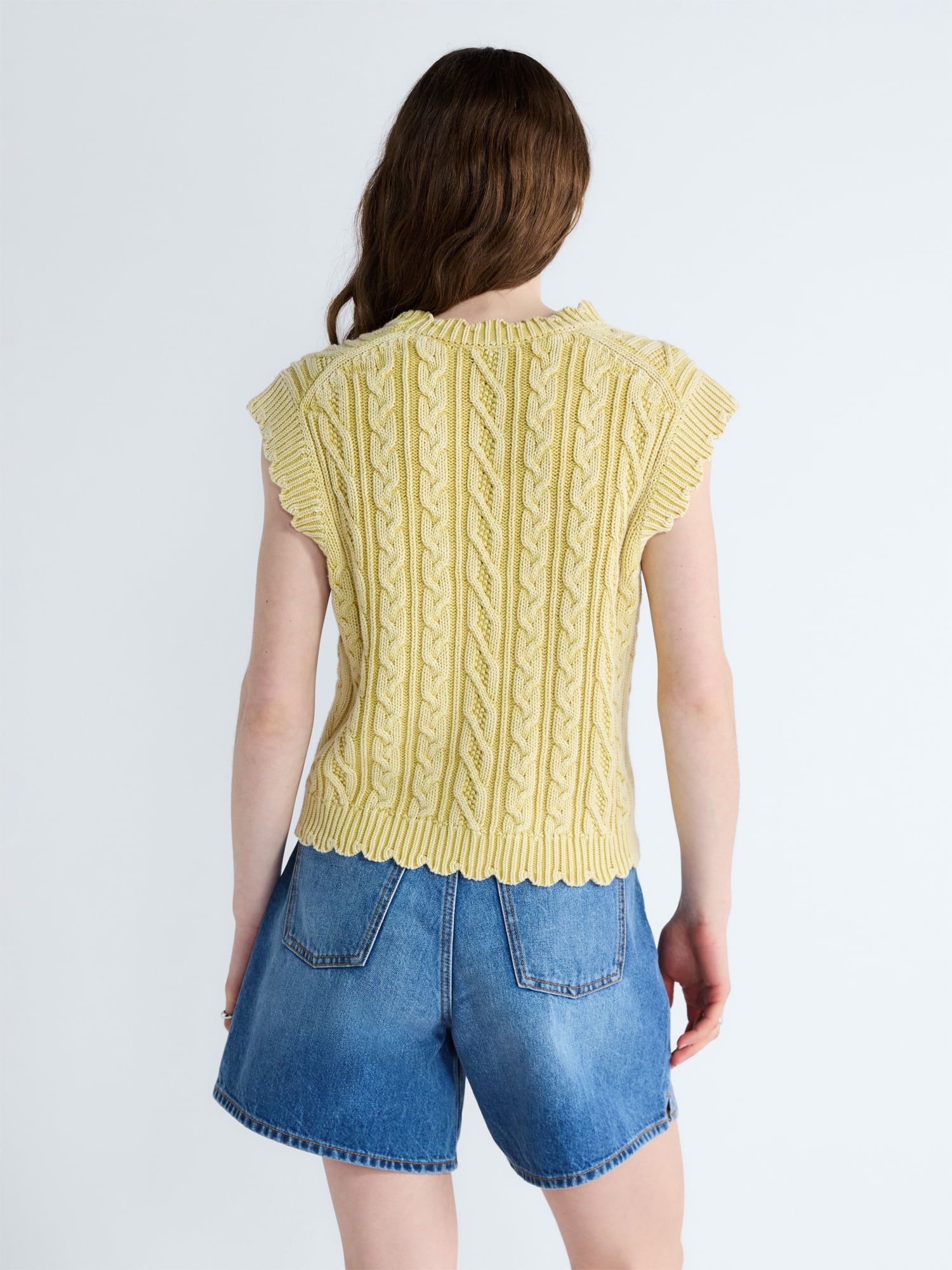 Free Assembly Women's Scalloped Cable Knit Cotton Vest, Sizes XS-XXL