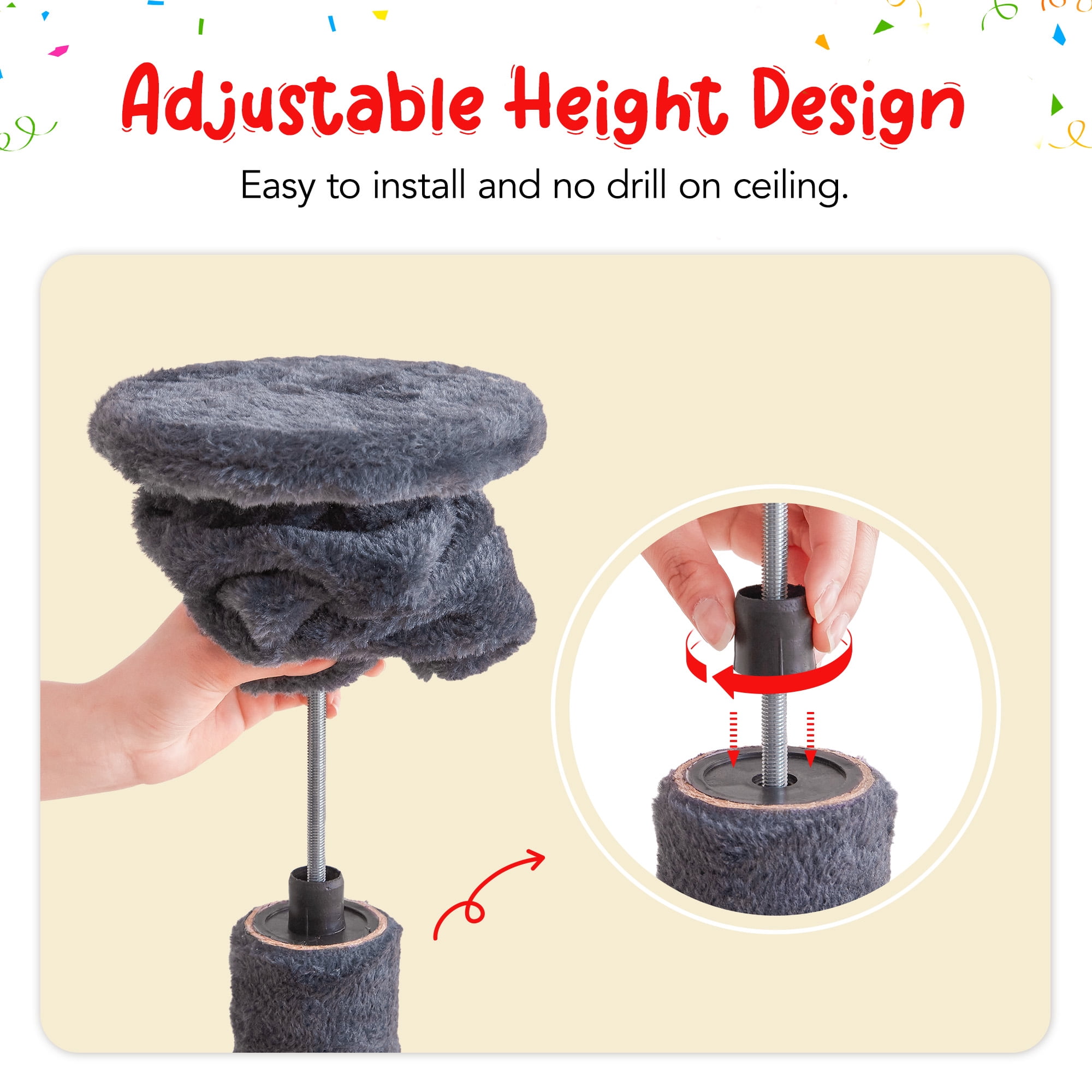 Furcato 92.1"-101.6" Adjustable Height Cat Tree, Floor to Ceiling Cat Tower, 7 Tiers Cat Climbing Tree with Hammock, Smoky Grey