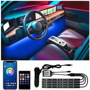 Lumières intérieures LED de voiture Bluetooth, DAYBETTER App Control Car Strip Lights Intérieur, une ligne avec 4 bandes LED RGB imperméables à l’eau