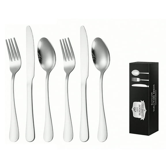 HUISZJ 6 Piece Silverware Set, Premium Stainless Steel Flatware with Silverware Organizer, Durable Set Silver Tableware Service for Restaurant Home