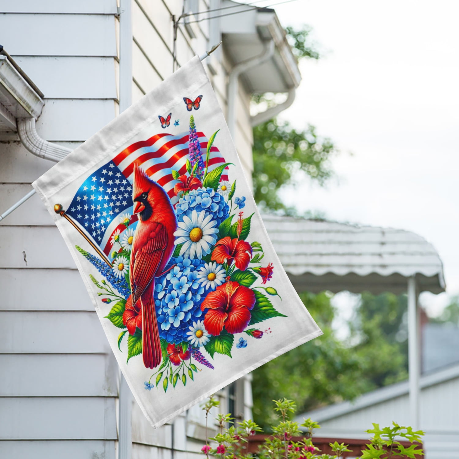America Forever cardinal patriotic House flag, 28 x 40 inch Double Sided, American Flag House Flag, Spring Flower Red Cardinal Banner, Spring Summer Seasonal Outdoor Decorative for Lawn
