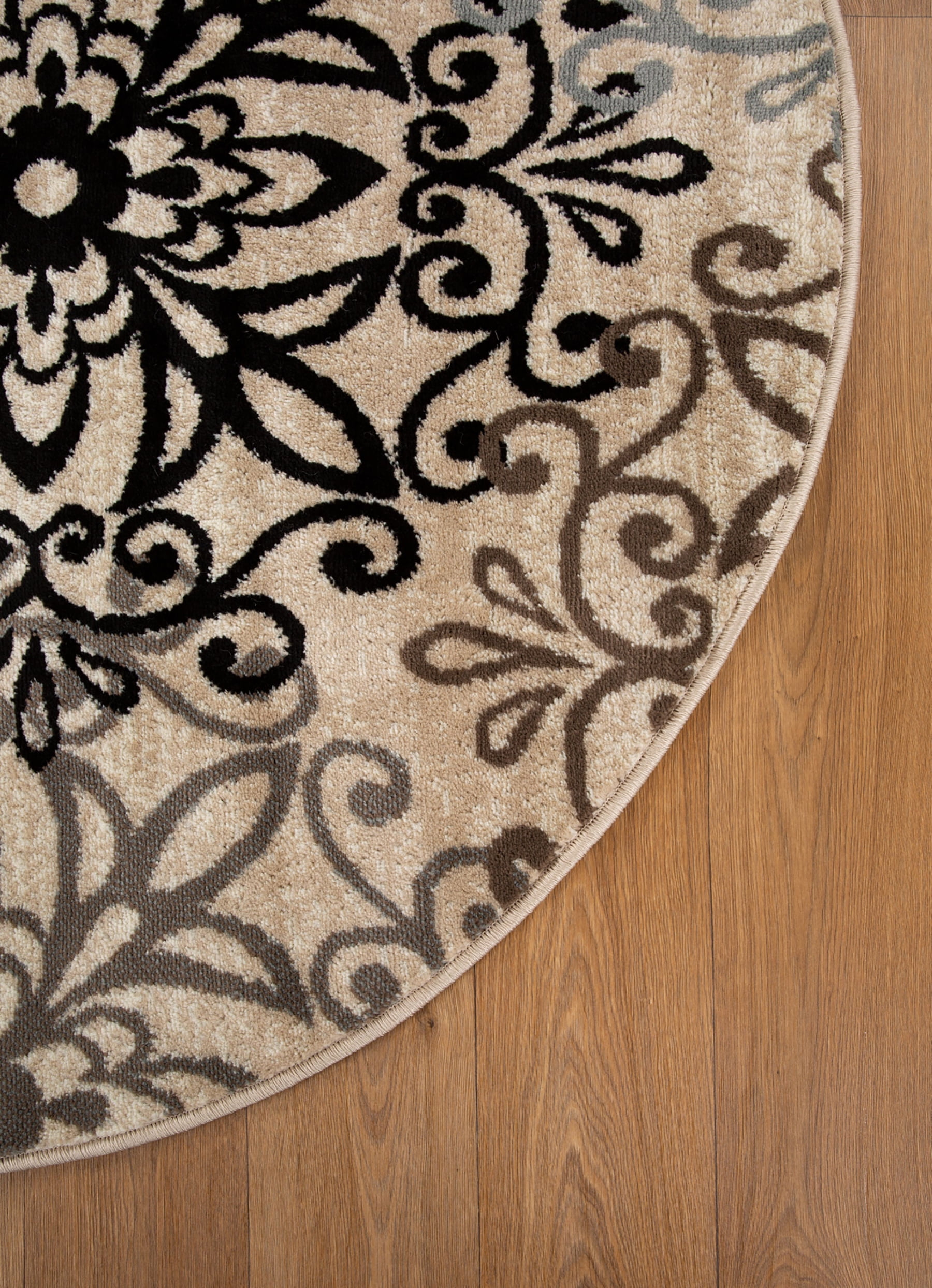 Superior Modern Floral Scroll Pet and Kid-Friendly Indoor Area Rug, 5' Round, Multi-Colored