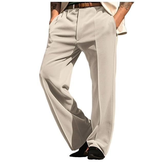 Mens Velvet Dress Pants - Grid Pattern, Straight Leg, Button Pockets - Fashionable Casual Trousers for Daily/Holiday
