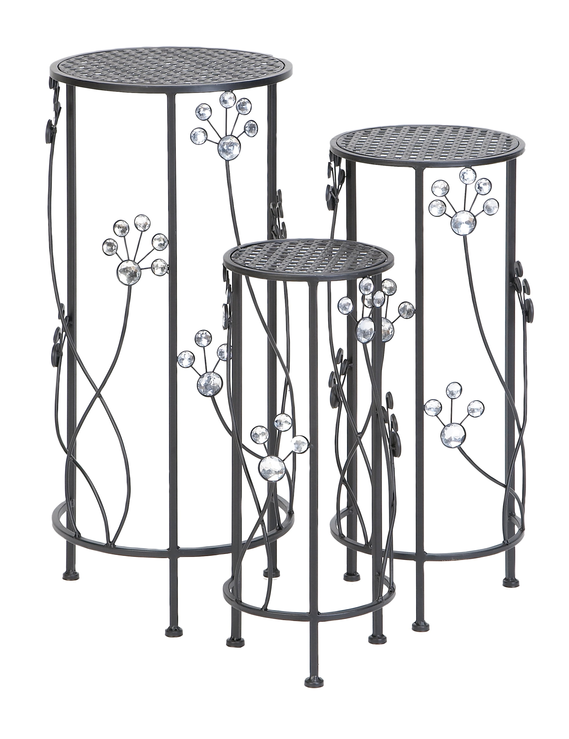 Decmode Tall Cylindrical Decorative Black Metal Plant Stands with