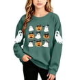 thumbnail image 2 of Qzwdhjm Girls Halloween Sweatshirt Cute Ghost Printed Crewneck Sweatshirts Long Sleeve Fleece Lined Pullover Tops for Halloween Party 2-15Y, 2 of 9
