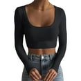 thumbnail image 1 of Faithtur Femmes Chemise Courte Manches Longues Profond Col Rond Solide Couleur Tricot Crop Tops Rue Casual Parti Rue Printemps Automne Tops, 1 of 4