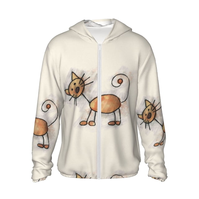 Balery Brown Cat Cartoon Sudadera ligera de manga larga con capucha y protección solar UPF 50+ para hombre y mujer, ideal para pesca y running-XX-Large