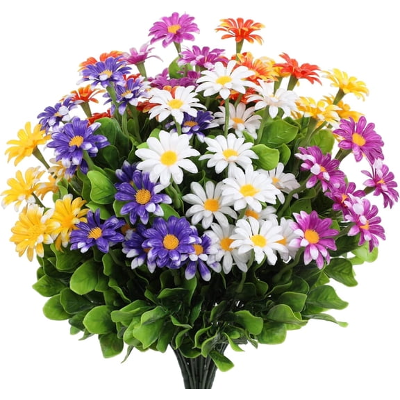 10 Bundles Artificial Daisies Plastic Flowers Outdoor UV Resistant Fake Daisy Faux Plants for Home Window Box Garden Planter Indoor Outside Decorations (Multi-Color)