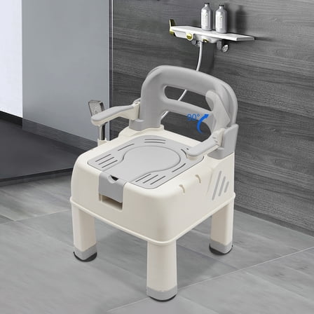 Modern Shower Chair Bathroom Safety Seat Portable Toilet Chair w/ Commode For The Elderly, Disabled, Pregnant