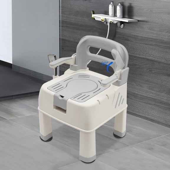 Modern Shower Chair Bathroom Safety Seat Portable Toilet Chair w/ Commode For The Elderly, Disabled, Pregnant