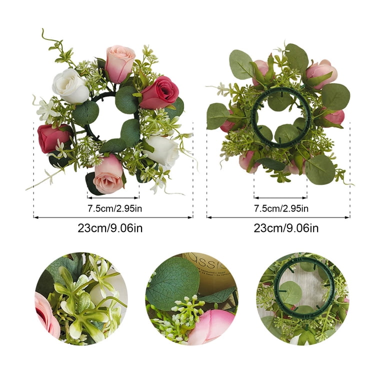 Artificial Rose Candle Ring Wreath Faux Silk Floral Wedding Centerpiece ...