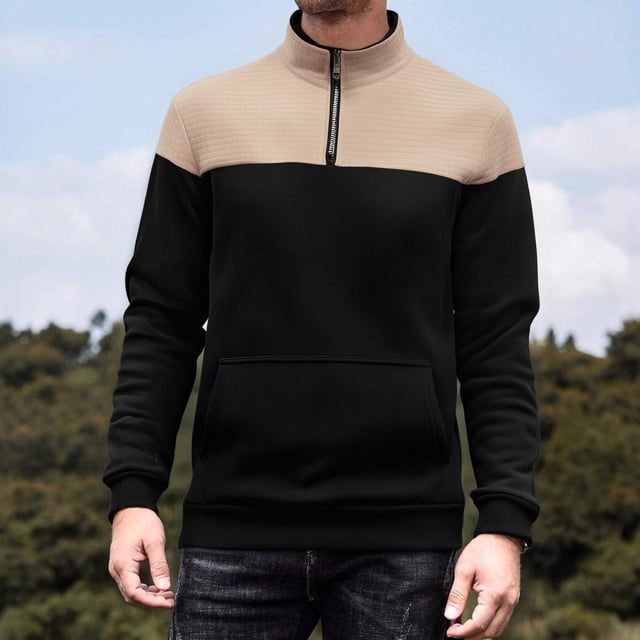 pstuiky camisa de manga larga para hombre, Blusa/camisa informal y moderna de color liso con cuello alto y botones para hombre. Tops casuales para hombres l