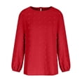 thumbnail image 5 of JUUYY Women's Chiffon Blouses Long Sleeve Crewneck Tops Dressy Casual Loose PomPom Solid Color Spring Fall Shirts Red M, 5 of 7