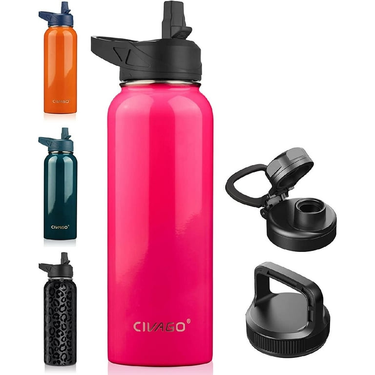 CIVAGO 32 oz Insulated Water Bottle With Straw, Stainless Steel Sports  Water Cup Flask with 3 Lids (Straw, Spout and Handle Lid), Wide Mouth  Travel