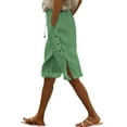 thumbnail image 2 of UVEASISHA Linen Bermuda Shorts for Women Knee Length Lightweight Casual Capris Pants Ladies Summer Beach Outfits with Pockets Green L, 2 of 7