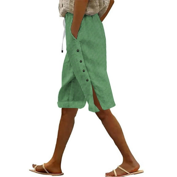 REALiKUN Striped Linen Pants Women Linen Capri Pants Lightweight Spring Summer Pants Ladies Pinstripe Pants