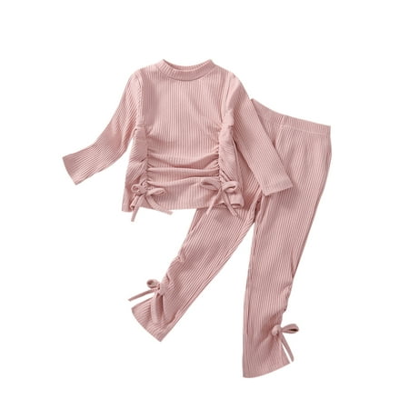 

Canrulo Toddler Baby Infant Girls Drawstring Long Sleeve Tops T shirt Pants Outfits Set Autumn Clothes Pink 4-5 Years