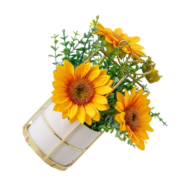 Naiovety Fácil de limpiar flores artificiales de mantenimiento de flores de hortensia de seda de peonía falsa con florero elegante Decoración girasoles
