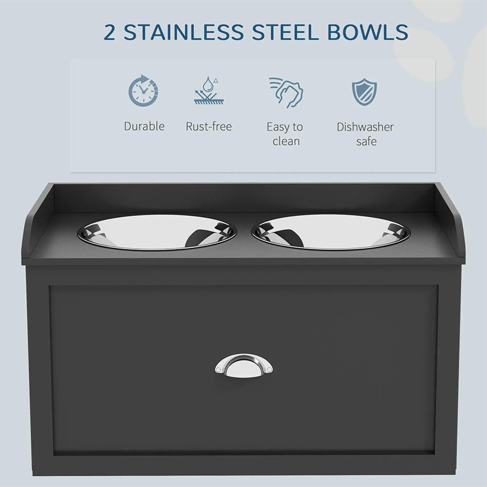 Topcobe Pet Feeding Station Pet Dish Bowl Set with Storage, 2 Elevated Dog Bowls for Large Sized Dogs, Dog Bowl Stand, Dog Feeding Station, Black