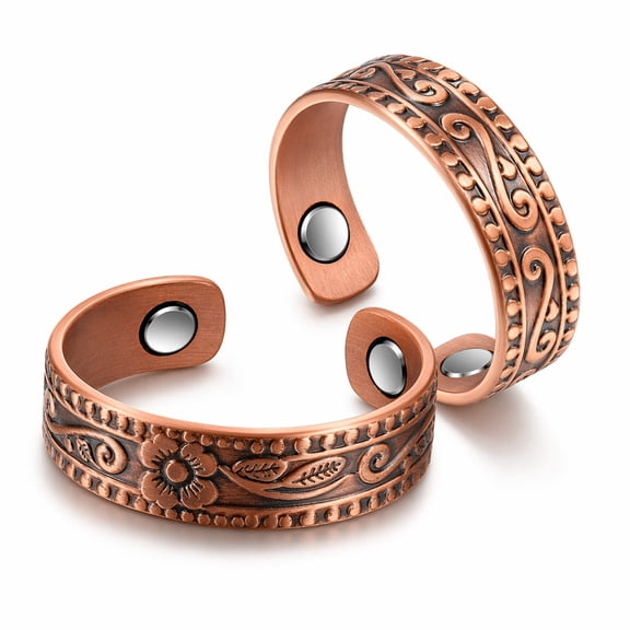 YEMNPIOS 2 Pcs Copper Rings Adjustable Magnetic Thumb Ring Vintage Jewelry for Women Men Bronze