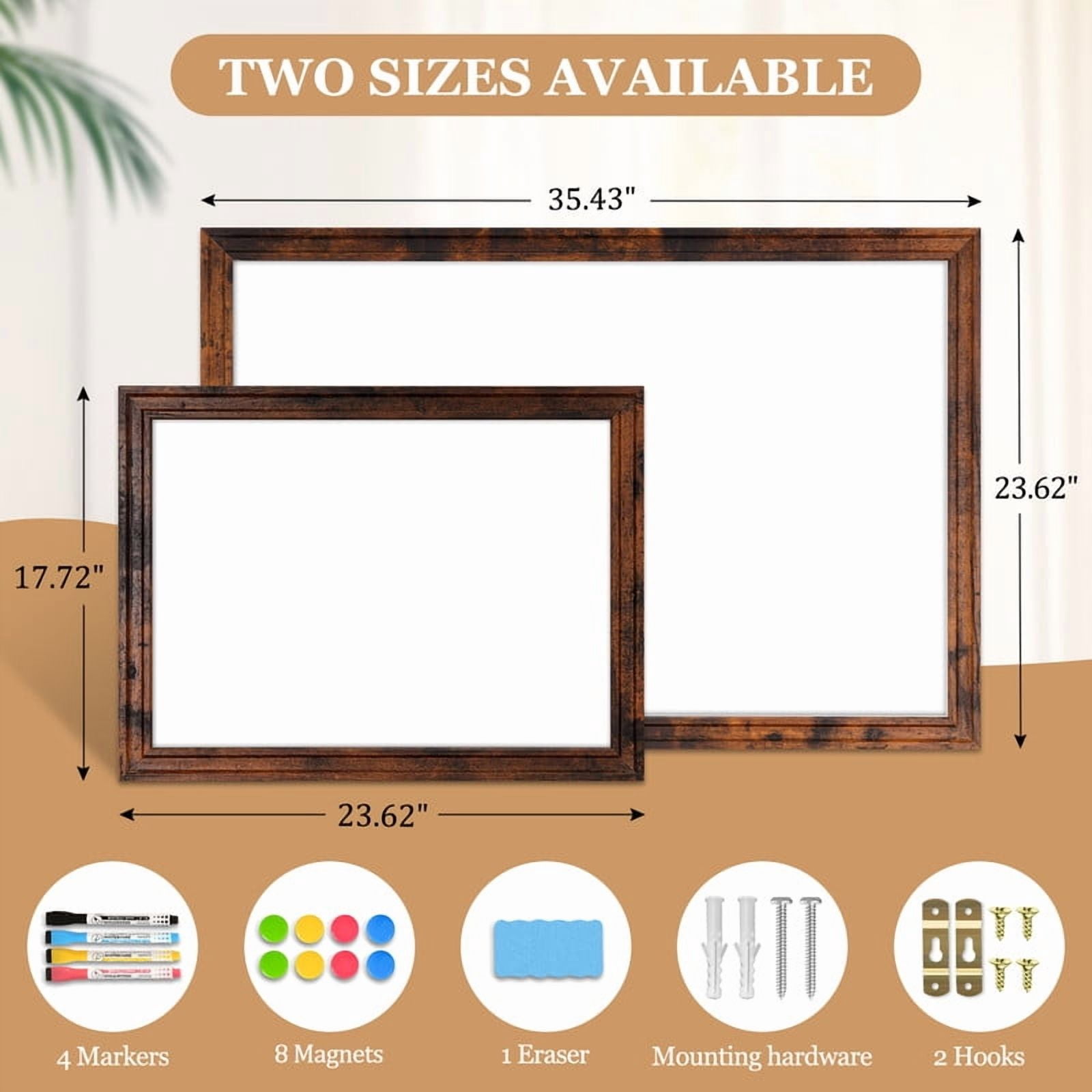 DOLLAR BOSS Large Magnetic Dry Erase Whiteboard, 36"x24" Magnetic Whiteboard for Wall Vintage Wood Frame Wall-Mounted White Board Decorative Notice Board for,Office,Home with 4 Markers & 8 Magnets