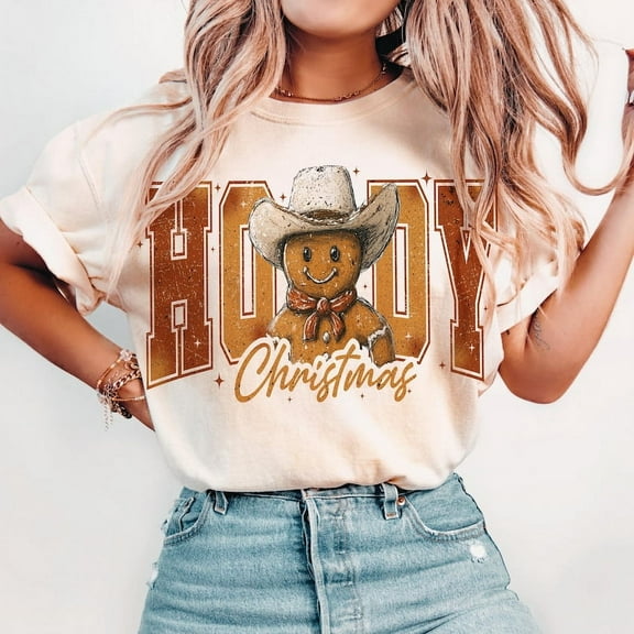 Howdy Gingerbread Man Christmas T-Shirt – Western Holiday Tee with Retro Cowgirl Flair and Festive Spirit
