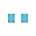 thumbnail image 3 of 14K Solid Gold Screw Back Stud Earrings for Women | 2 cttw Emerald Cut Simulated Turquoise | Yellow Gold, 3 of 5