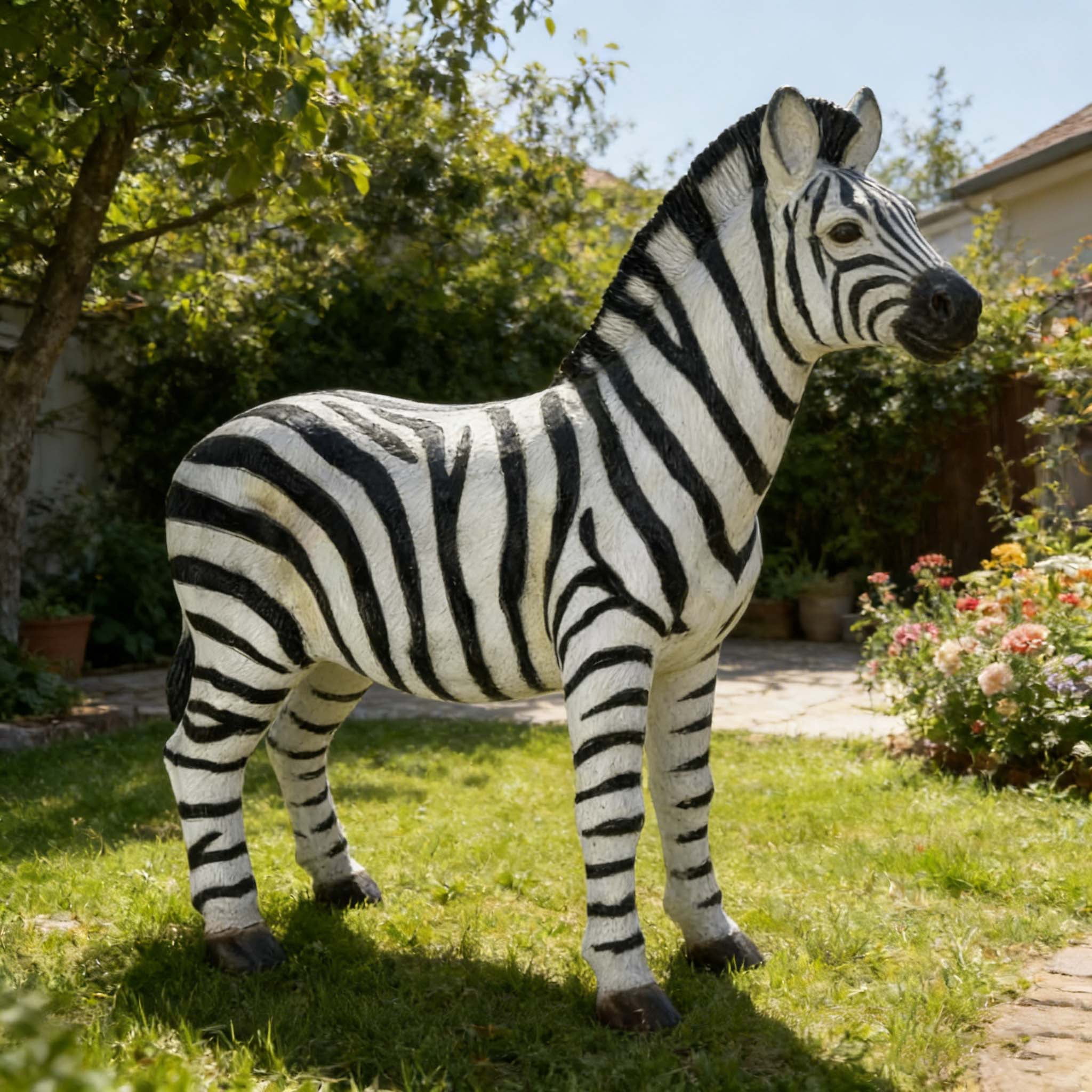 18.31" H x 19.49" L Simulated Zebra Garden Statue, Resin Outdoor & Indoor Decorative Ornament, Courtyard Lawn Art Craft, Unique Gift for Garden & Home Decoration