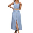 thumbnail image 2 of Robes d'Été pour Femmes Sans Manches à Boutons Taille Décontractée Ligne A Évasée Robe Midi Robe d'Été Bleu Clair TG, 2 of 7