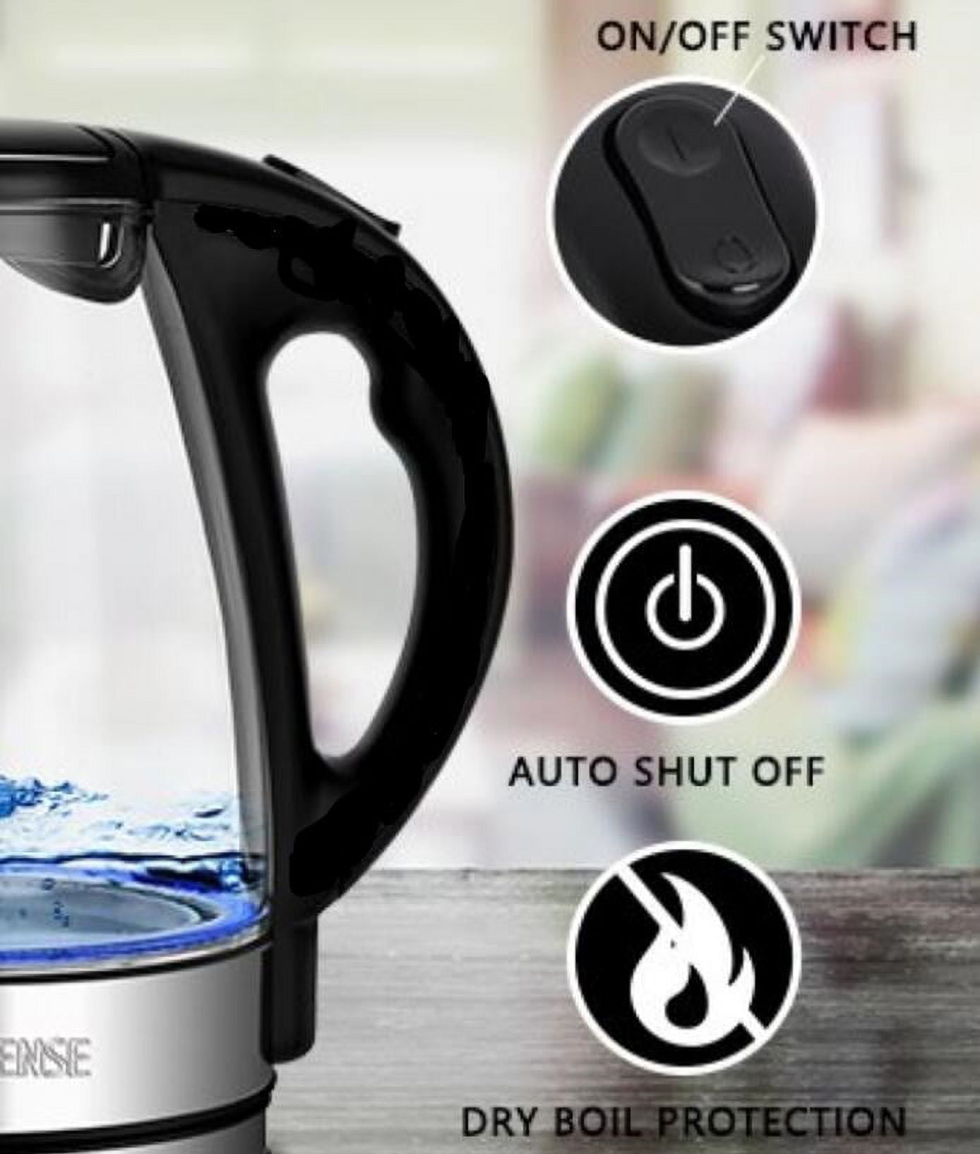 [Factory Store] QUEEN SENSE SpeedBoil Cordless Electric Kettle Glass Tea, Coffee Pot 1.7 Liter Cordless with LED Light, BPA-Free with Auto Shut-Off and Boil-Dry ProtectionGK2001