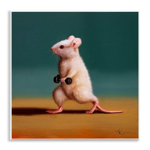 Stupell Industries Weight Exercising Mouse Animals Painting Unframed Art Print Wall Art, 12 x 12