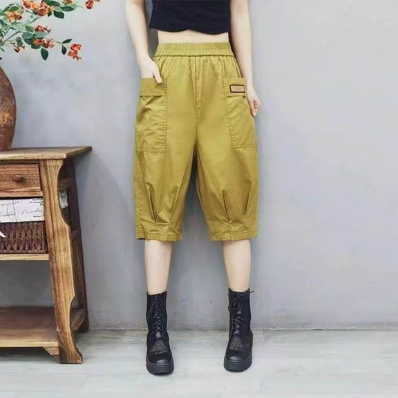 asjyhkr Plus Size Womens Capri Pants High Waist Cargo Pants Hiking Outdoor Work Trousers with Pockets,2XL-5XL