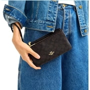 Coach Women's Double Zip Wristlet Wallet in Signature Canvas (IM/Walnut/Black)